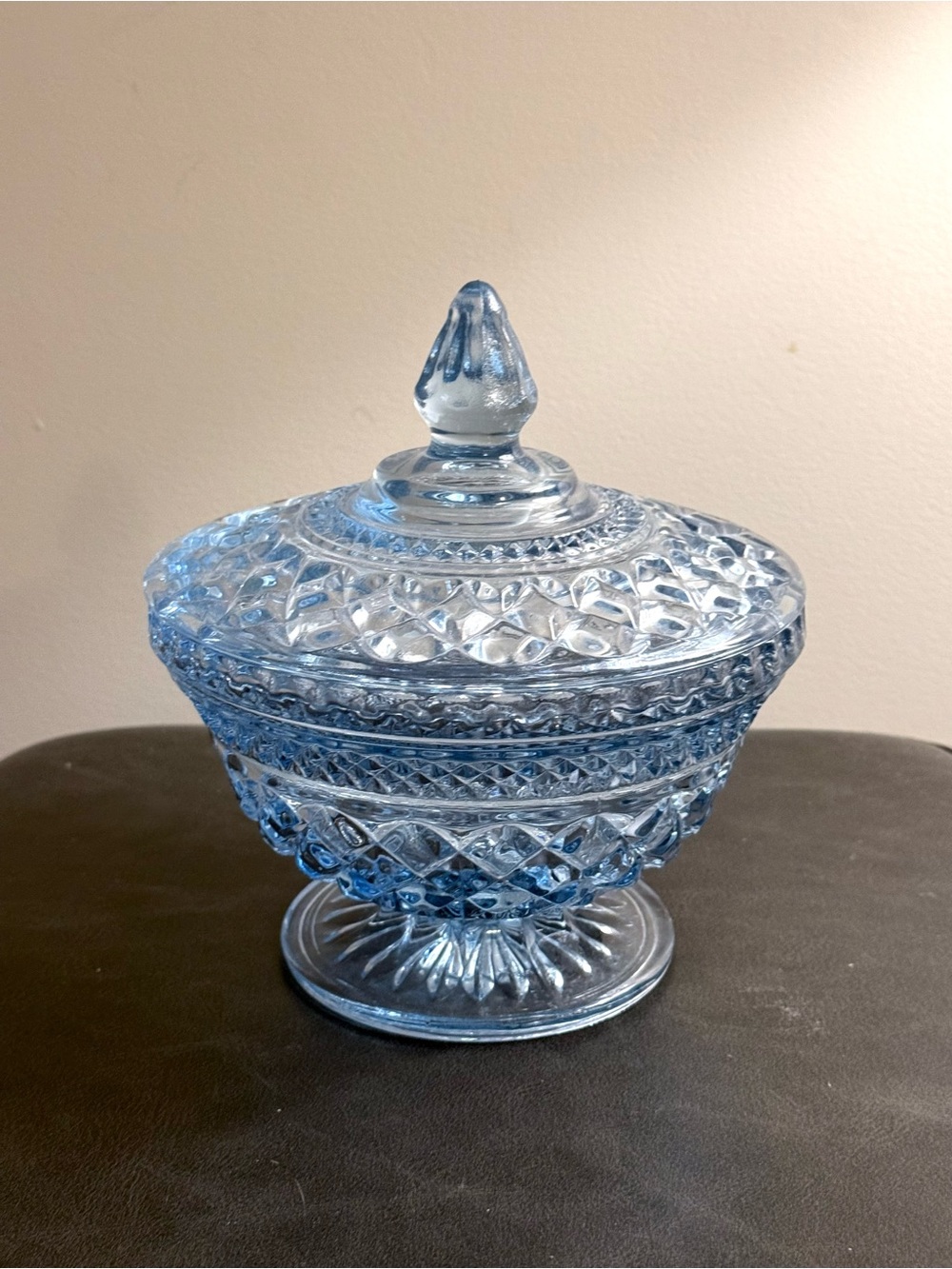 Vintage Anchor Hocking Wexford Sapphire Light Blue Footed Candy Dish W/Lid